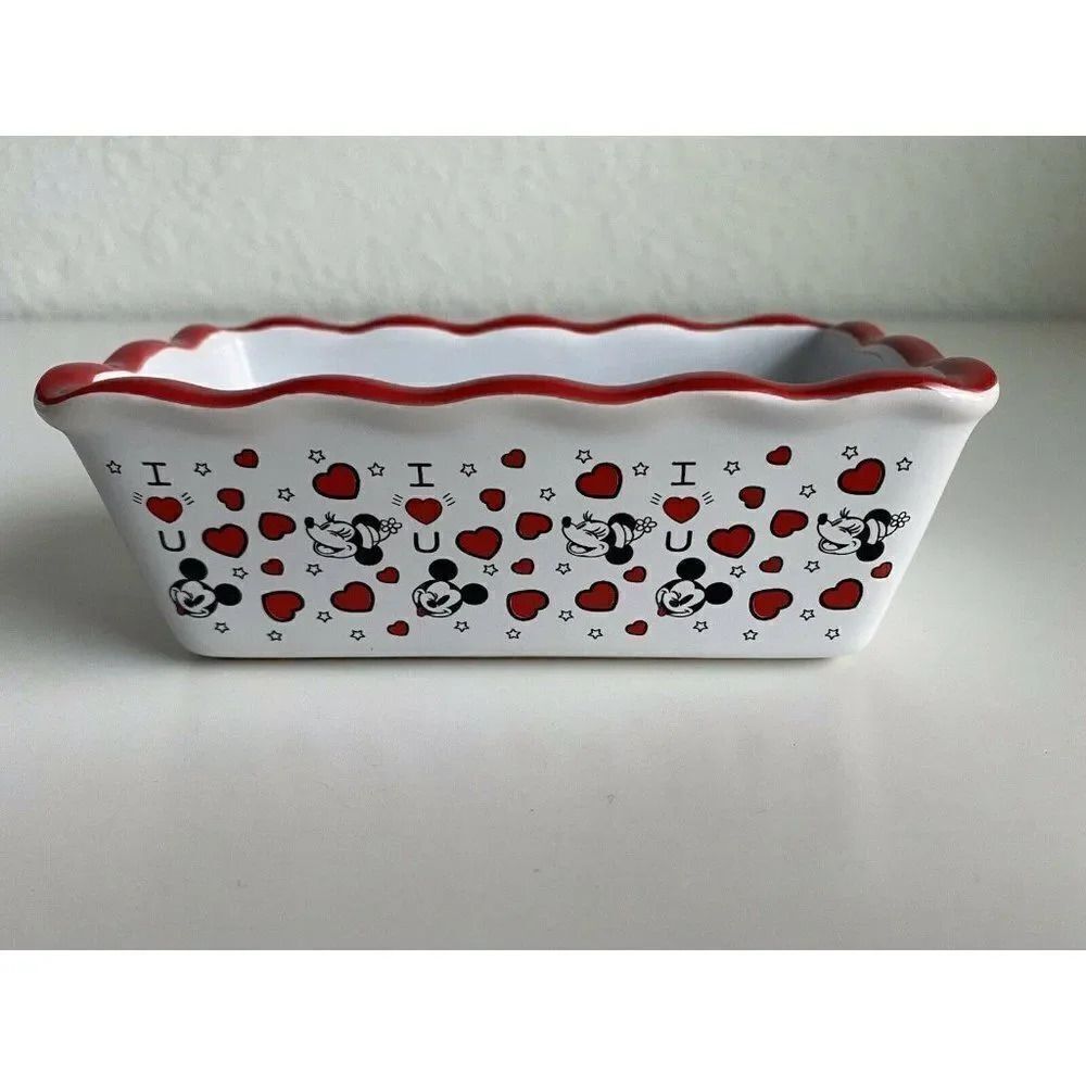 Disney Mickey Minnie Valentine’s Mini Loaf Bread Baking Pan Dish‎ Ceramic New